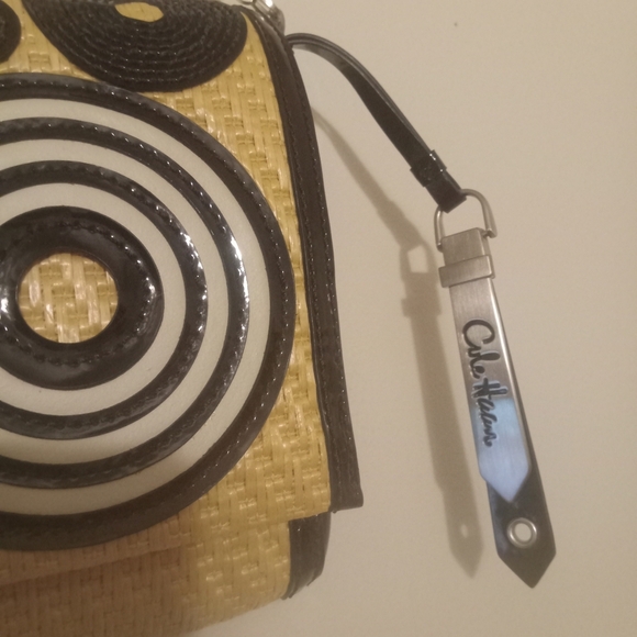 COLE HAAN Vintage Woven natural Pixie straw black patent leather trim Clutch - Picture 6 of 10